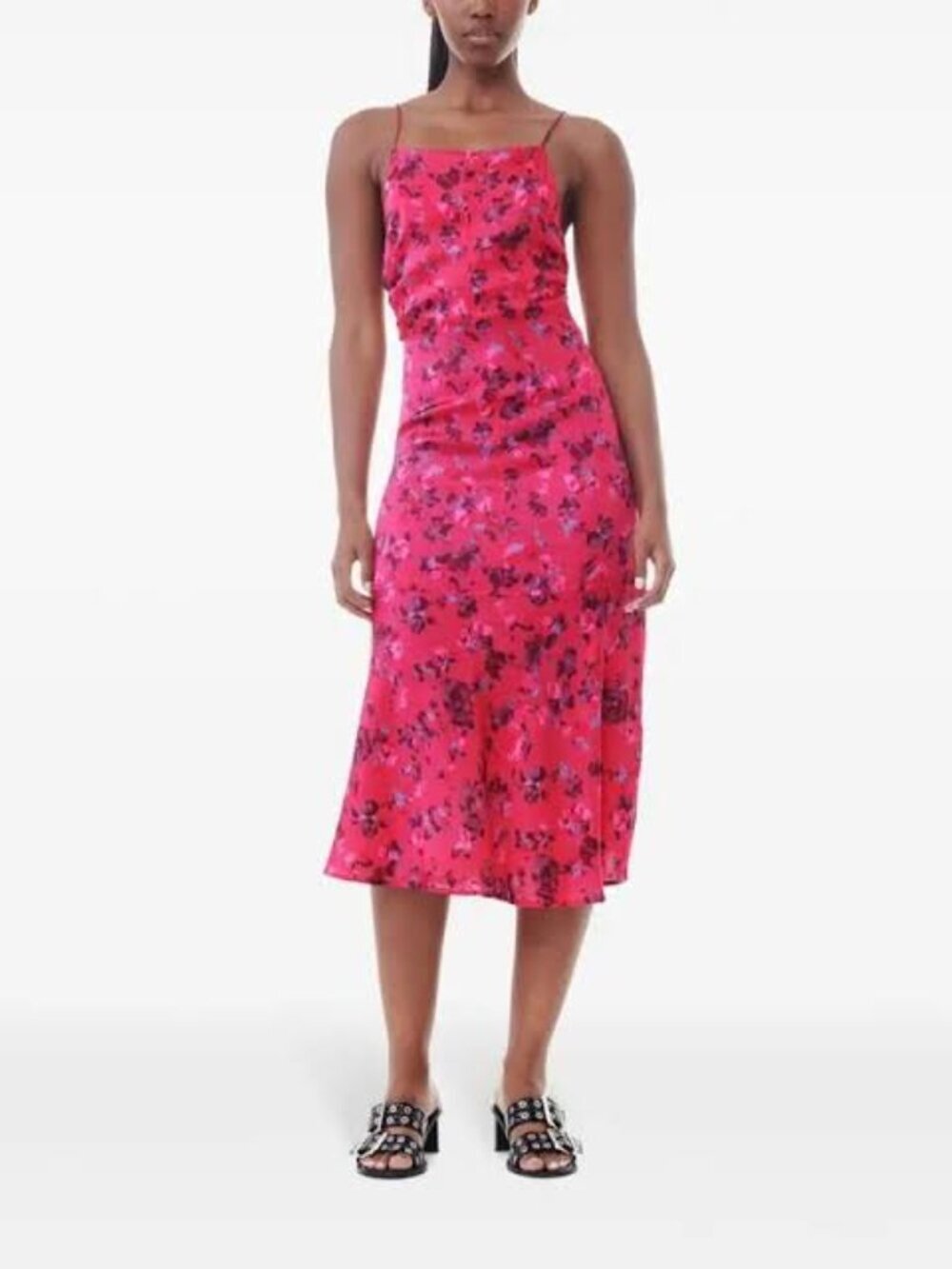Ganni Hot Pink Floral-Print Slip Dress Raspberry Wine NEW WITH TAGS
